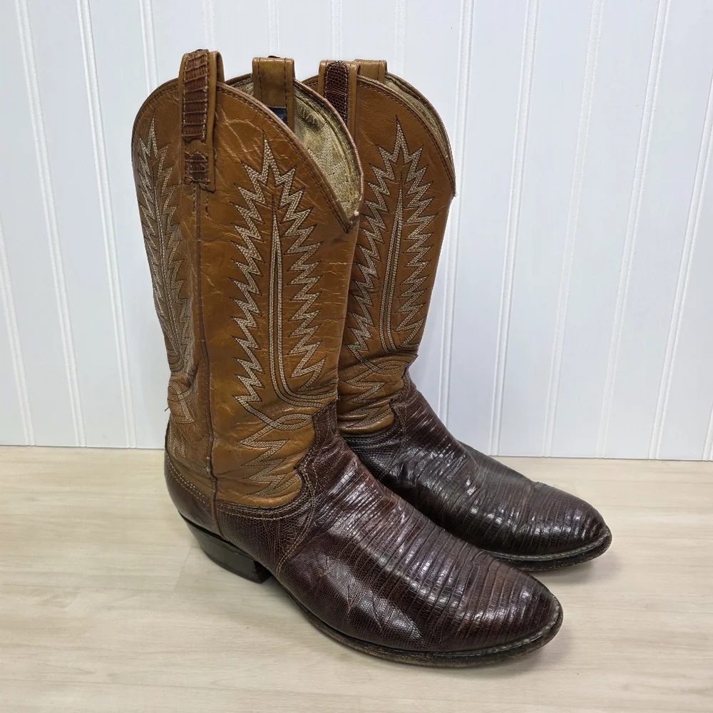 Dan Post Teju Lizard Boots Brown Leather Mens Size 8.5‎ D